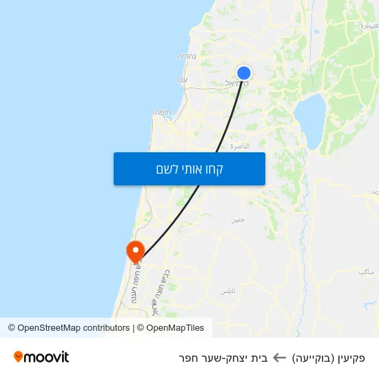 מפת פקיעין (בוקייעה) לבית יצחק-שער חפר