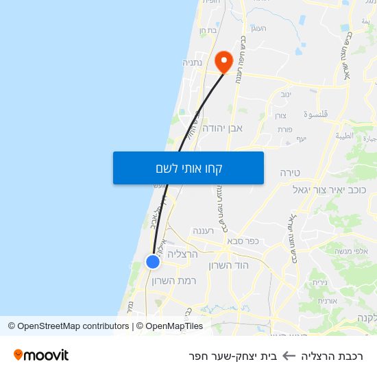 מפת רכבת הרצליה לבית יצחק-שער חפר