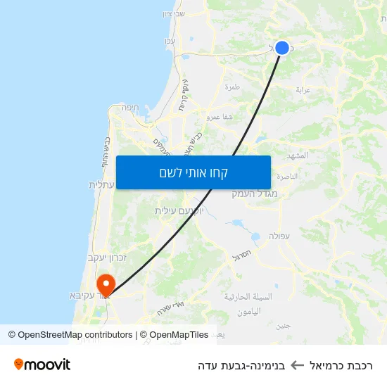 מפת רכבת כרמיאל לבנימינה-גבעת עדה