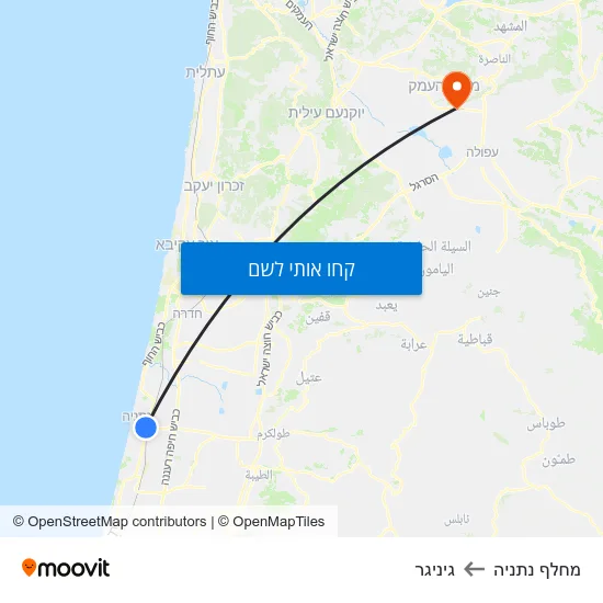 מפת מחלף נתניה לגיניגר