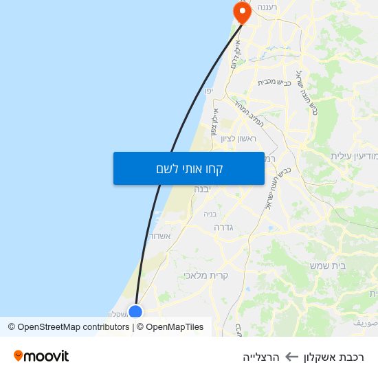 מפת רכבת אשקלון להרצלייה