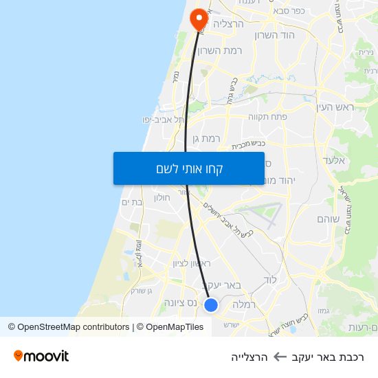 מפת רכבת באר יעקב להרצלייה