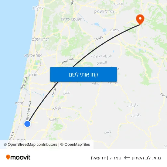 מפת מ.א. לב השרון לטמרה (יזרעאל)