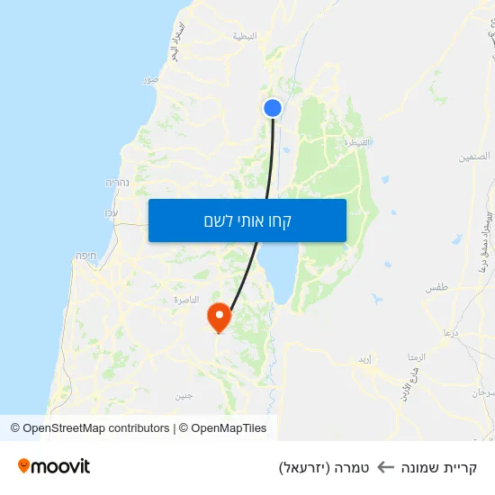 מפת קריית שמונה לטמרה (יזרעאל)