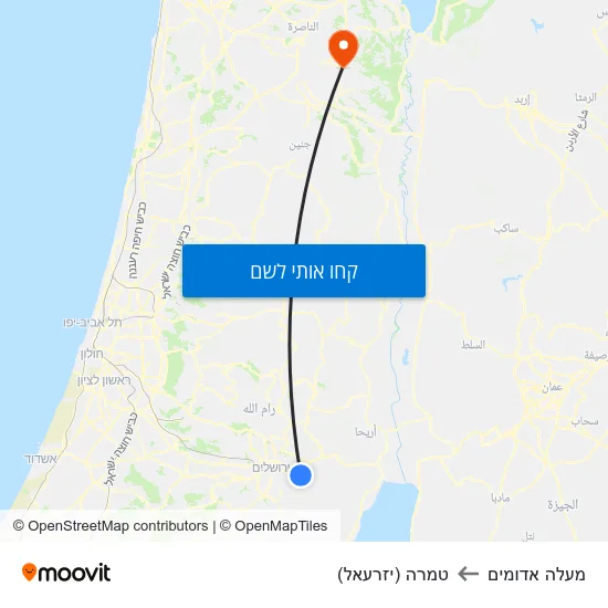 מפת מעלה אדומים לטמרה (יזרעאל)