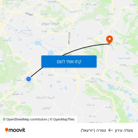 מפת מעלה עירון לטמרה (יזרעאל)