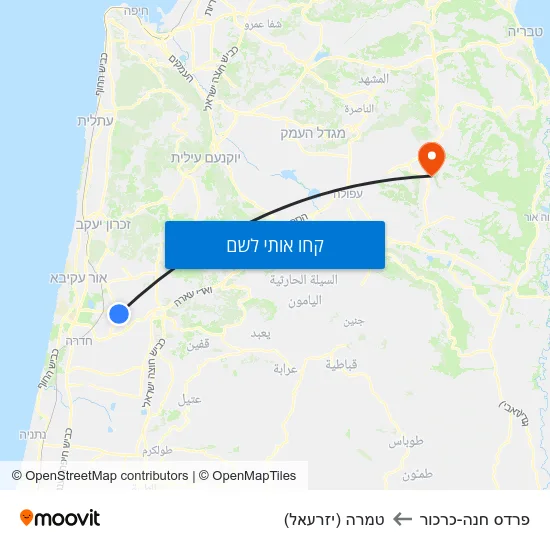 מפת פרדס חנה-כרכור לטמרה (יזרעאל)