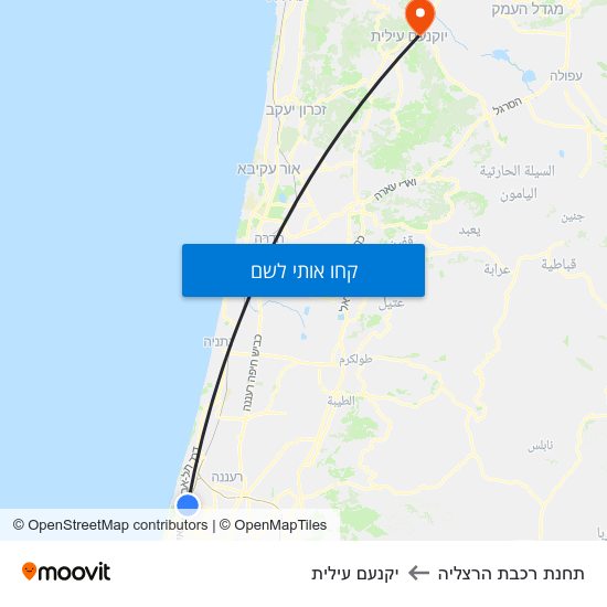 מפת תחנת רכבת הרצליה ליקנעם עילית