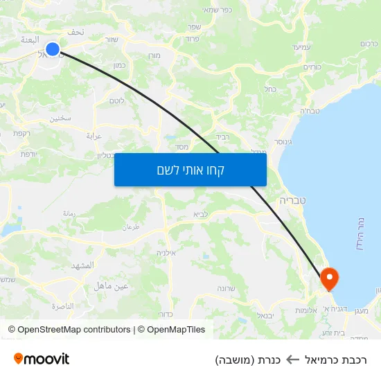 מפת רכבת כרמיאל לכנרת (מושבה)