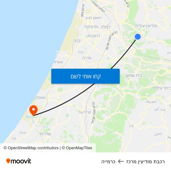 מפת רכבת מודיעין מרכז לכרמייה