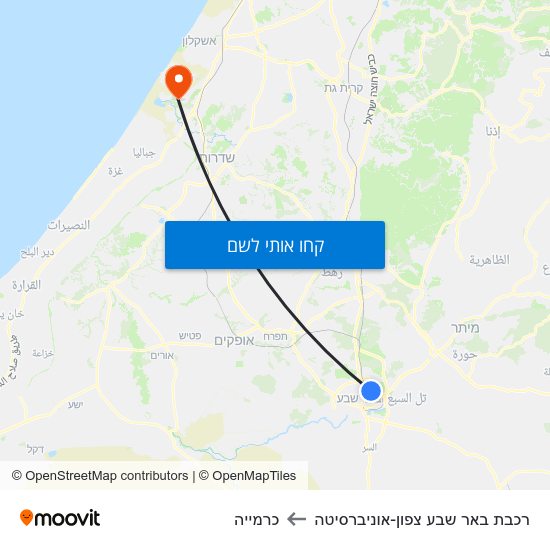 מפת רכבת באר שבע צפון-אוניברסיטה לכרמייה