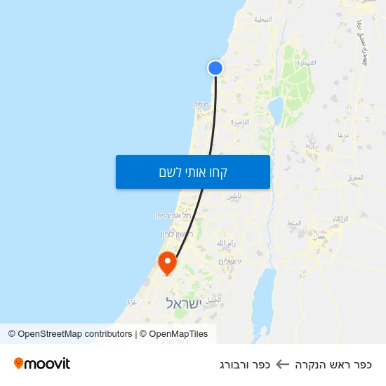 מפת כפר ראש הנקרה לכפר ורבורג