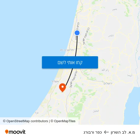 מפת מ.א. לב השרון לכפר ורבורג