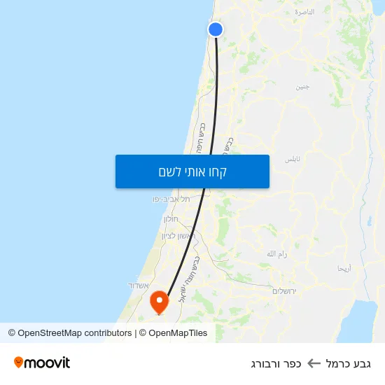 מפת גבע כרמל לכפר ורבורג