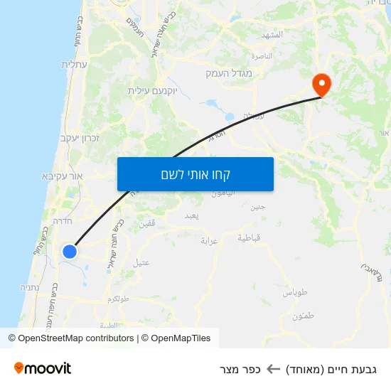 מפת גבעת חיים (מאוחד) לכפר מצר