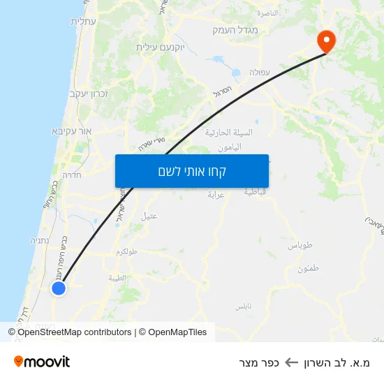 מפת מ.א. לב השרון לכפר מצר