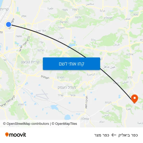 מפת כפר ביאליק לכפר מצר