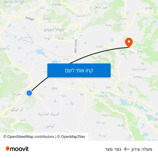 מפת מעלה עירון לכפר מצר