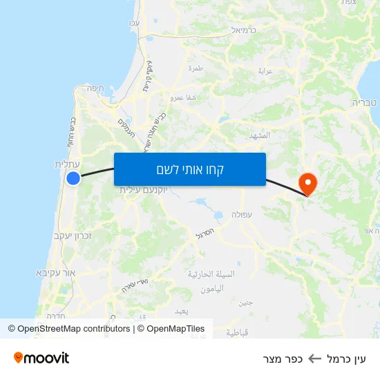 מפת עין כרמל לכפר מצר