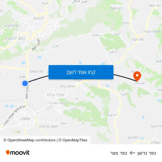 מפת כפר גדעון לכפר מצר