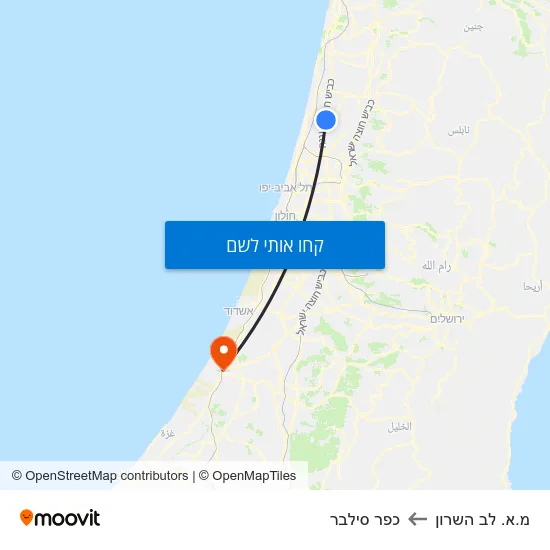 מפת מ.א. לב השרון לכפר סילבר