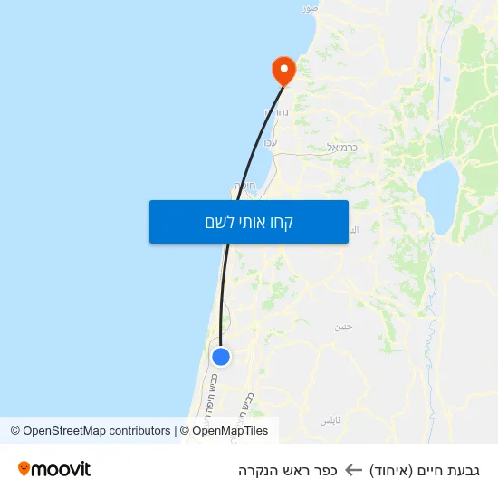 מפת גבעת חיים (איחוד) לכפר ראש הנקרה