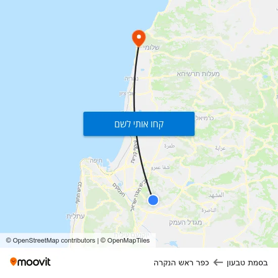 מפת בסמת טבעון לכפר ראש הנקרה