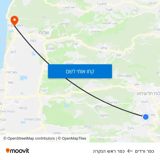 מפת כפר ורדים לכפר ראש הנקרה