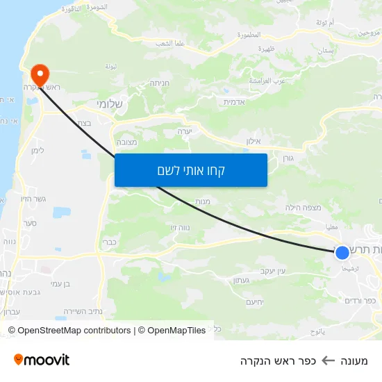 מפת מעונה לכפר ראש הנקרה