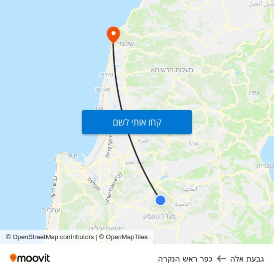 מפת גבעת אלה לכפר ראש הנקרה