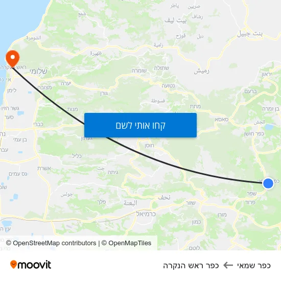 מפת כפר שמאי לכפר ראש הנקרה