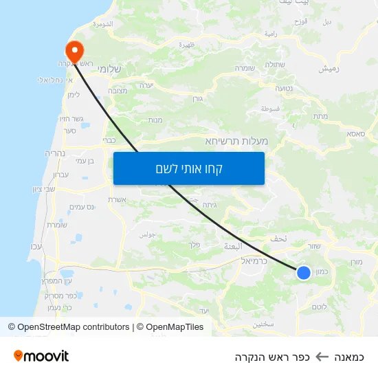 מפת כמאנה לכפר ראש הנקרה