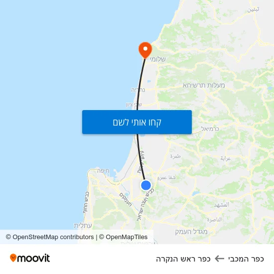 מפת כפר המכבי לכפר ראש הנקרה