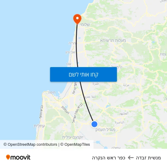 מפת מנשית זבדה לכפר ראש הנקרה