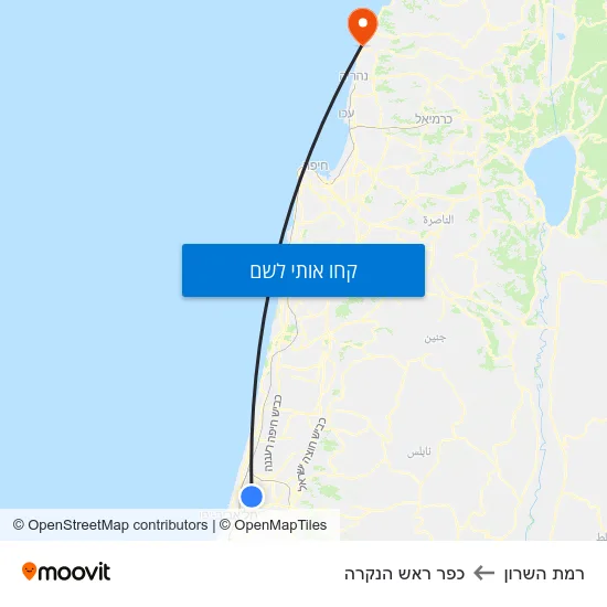 מפת רמת השרון לכפר ראש הנקרה