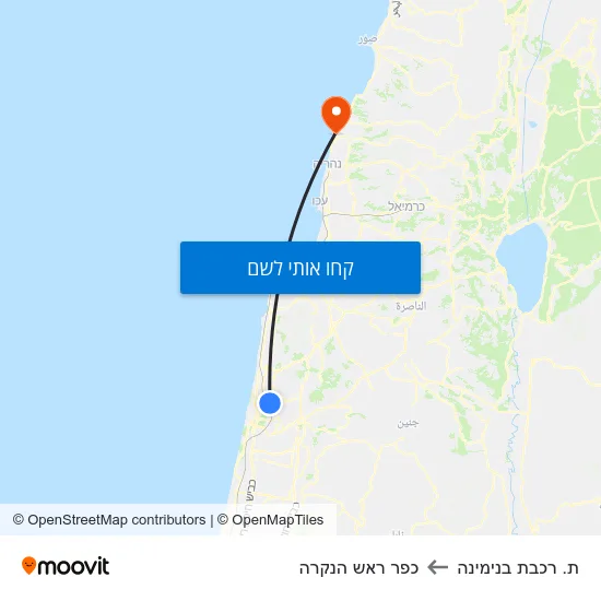 מפת ת. רכבת בנימינה לכפר ראש הנקרה