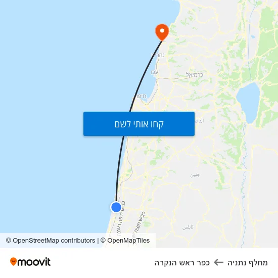מפת מחלף נתניה לכפר ראש הנקרה