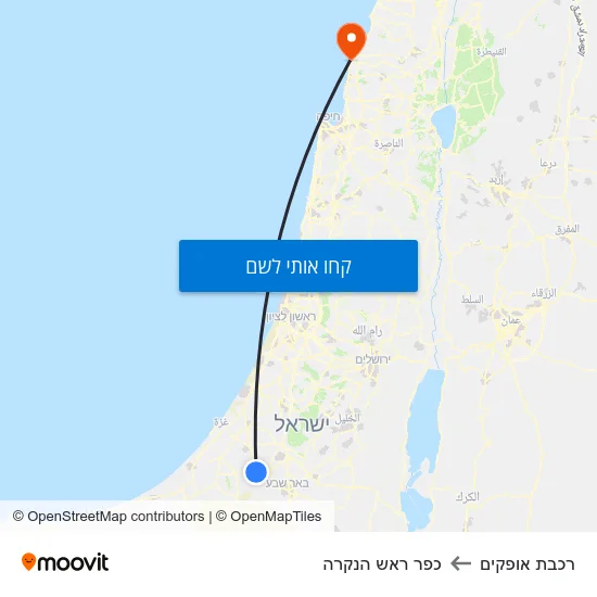 מפת רכבת אופקים לכפר ראש הנקרה