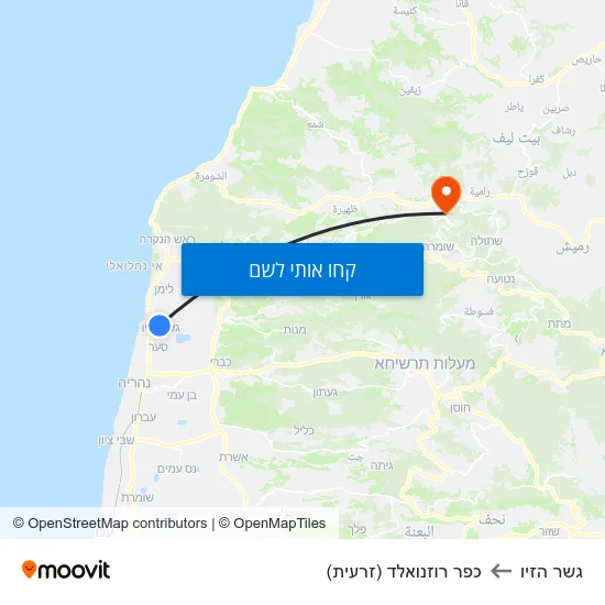 מפת גשר הזיו לכפר רוזנואלד (זרעית)
