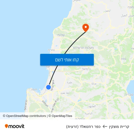 מפת קריית מוצקין לכפר רוזנואלד (זרעית)
