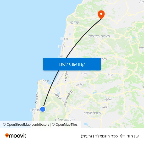 מפת עין הוד לכפר רוזנואלד (זרעית)