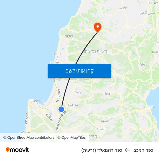 מפת כפר המכבי לכפר רוזנואלד (זרעית)