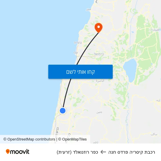מפת רכבת קיסריה פרדס חנה לכפר רוזנואלד (זרעית)