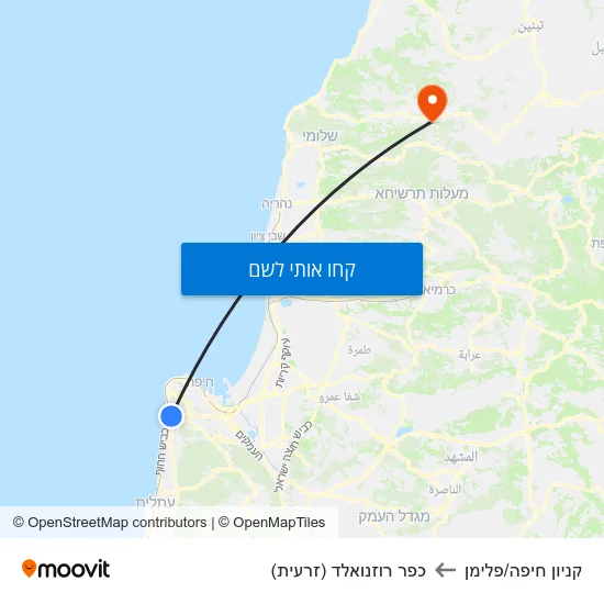 מפת קניון חיפה/פלימן לכפר רוזנואלד (זרעית)