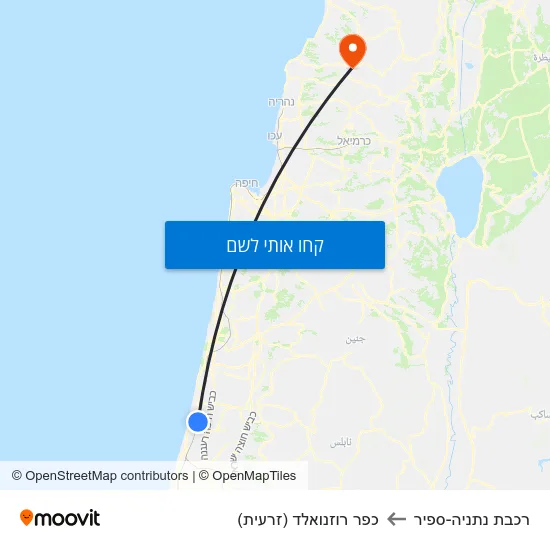 מפת רכבת נתניה-ספיר לכפר רוזנואלד (זרעית)