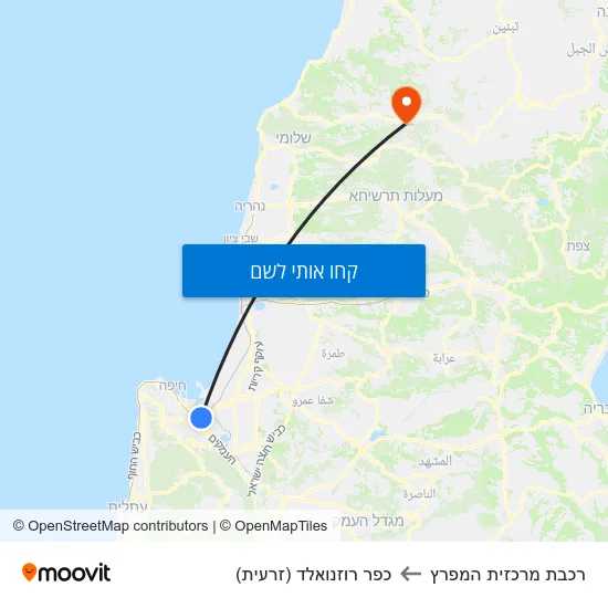 מפת רכבת מרכזית המפרץ לכפר רוזנואלד (זרעית)
