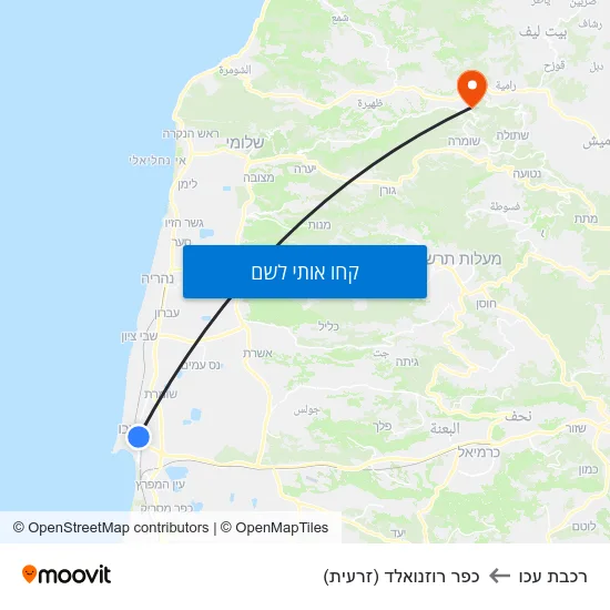 מפת רכבת עכו לכפר רוזנואלד (זרעית)