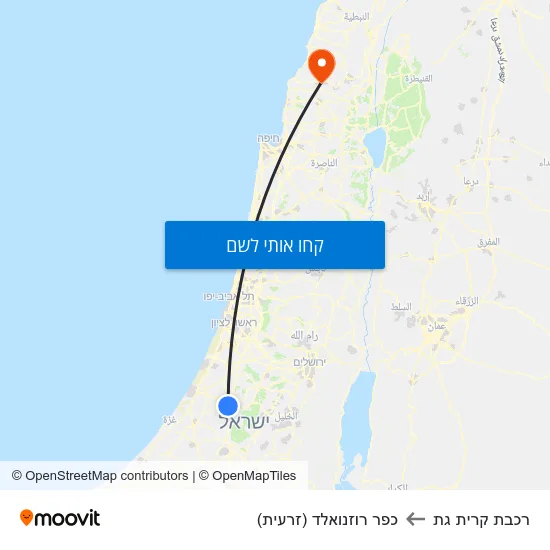 מפת רכבת קרית גת לכפר רוזנואלד (זרעית)