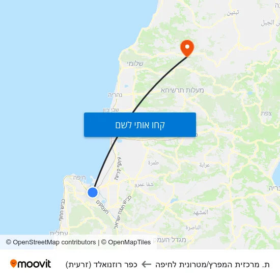 מפת ת. מרכזית המפרץ/מטרונית לחיפה לכפר רוזנואלד (זרעית)
