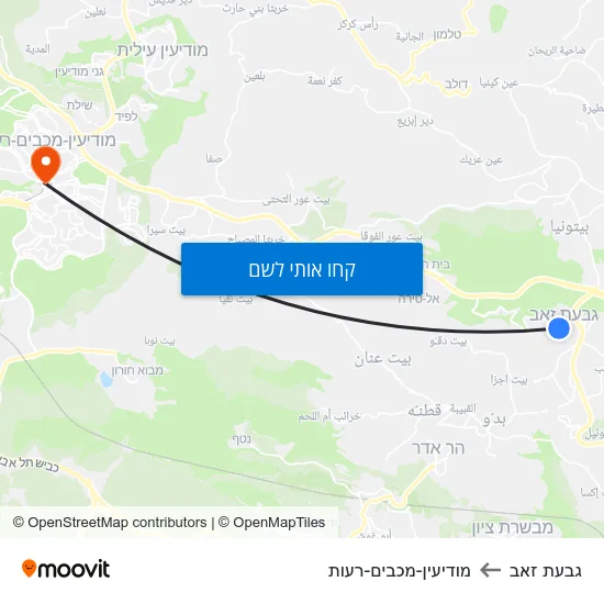 מפת גבעת זאב למודיעין-מכבים-רעות